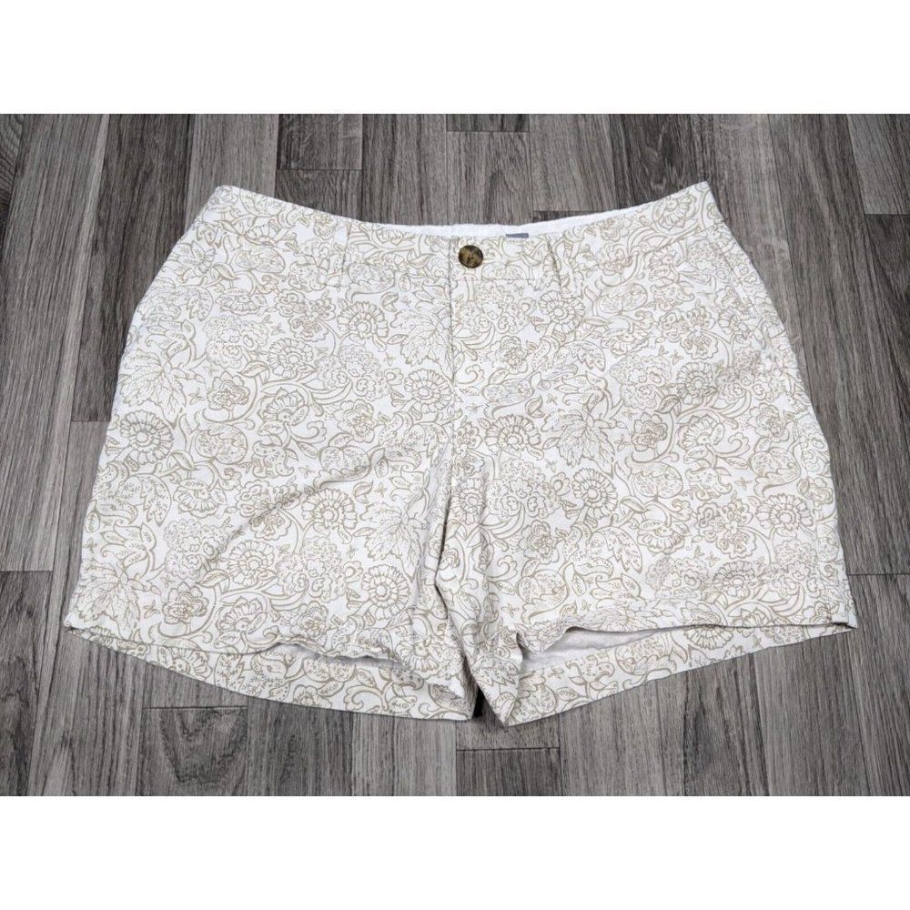 (3/$35) Old Navy Womens Size‎ 2 Pockets Floral Paisley Tan White Cotton Shorts